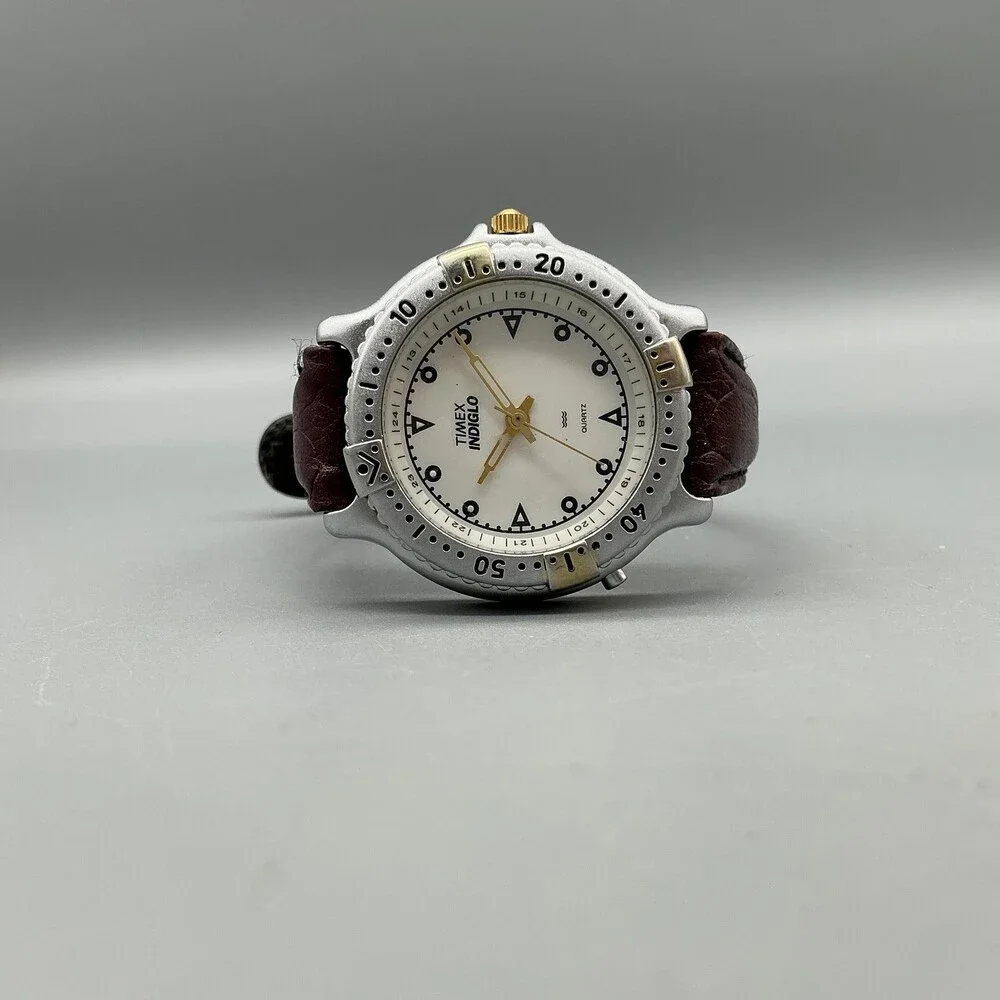 Vintage Timex Indiglo Womens Watch 35mm Silver Tone Rotating Bezel New Battery